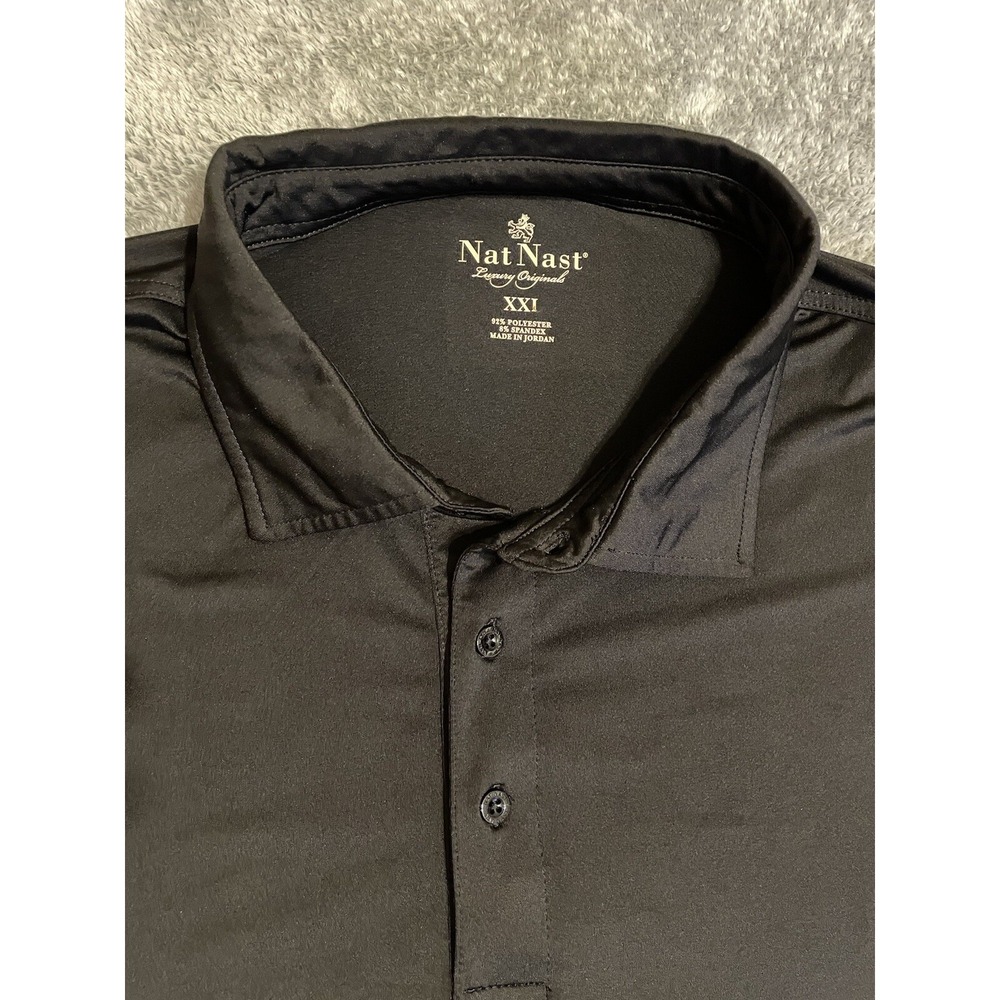 Nat Nast STRETCH Solid Black Short Sleeve Wicking Polo Shirt Men's 2XL